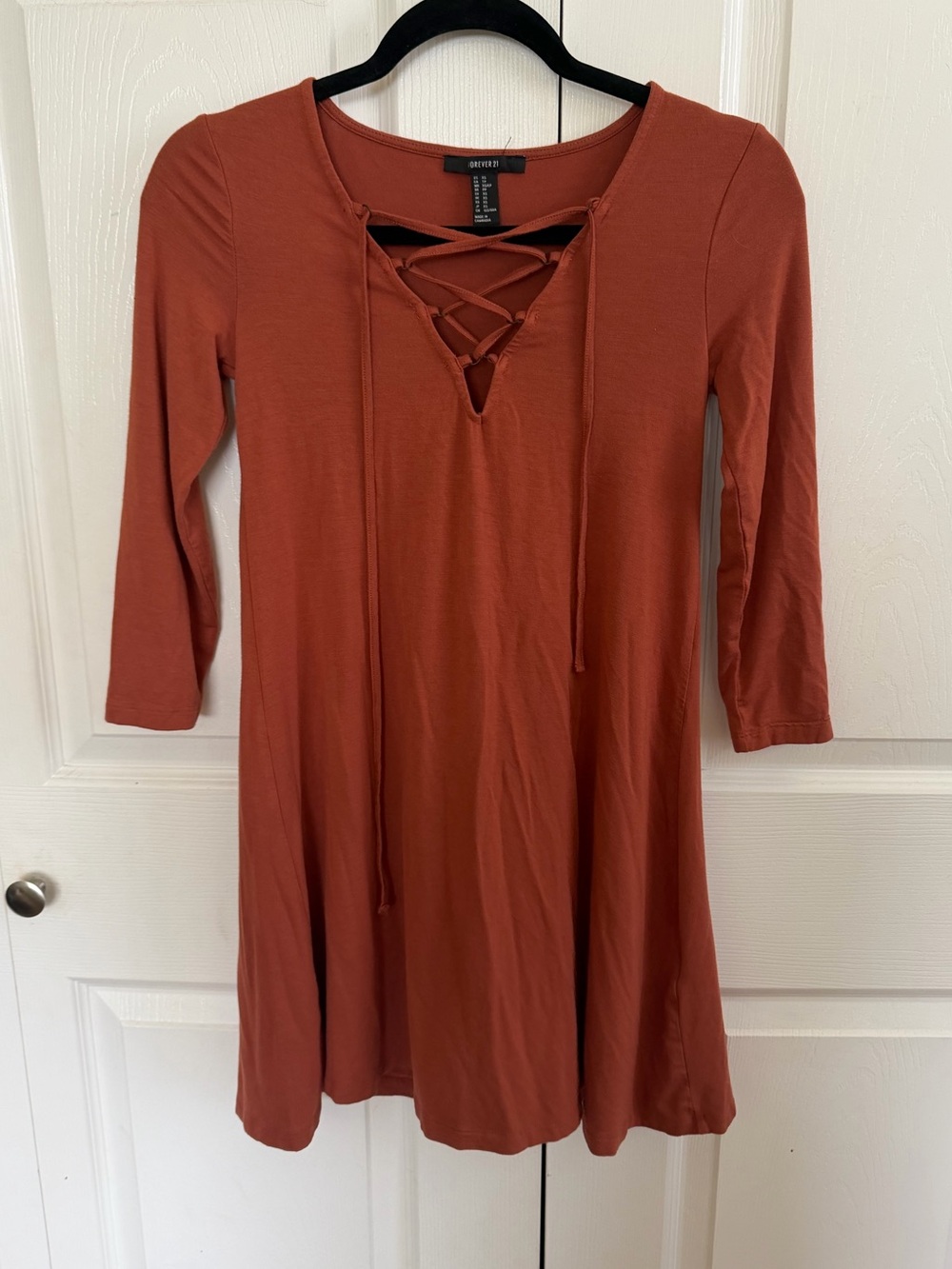 5 for $25! Forever 21 Rust Lace-Up Long Sleeve Swing Dress